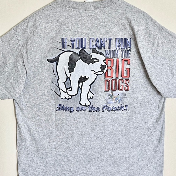 Vintage 90s Y2K Big Dogs “Stay On The Porch” Graphic Gray T Shirt Adult size XL - Picture 4 of 11